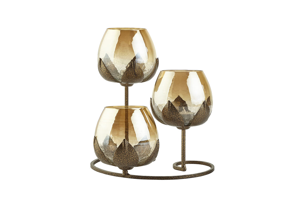 Tuxédo 3pc Gold Glass Candle Holders - 3- Candlesticks Holders Gold Glass Candle for Home Decoration Dinning Table Decoration Candle Wedding Holiday Décor
