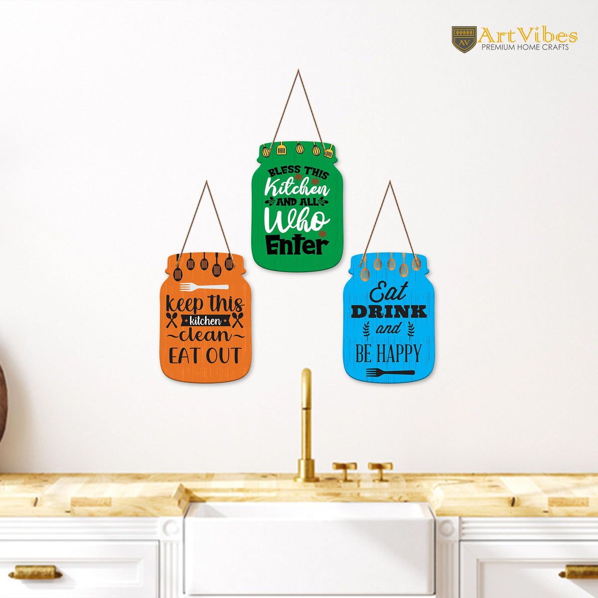 Artvibes Kitchen Brings Family Together Quote Decorative Wall Hanging Decoration item for Kitchen | Home Decor | House Warming Gifts | Kitchen Quotes Decor Item | Wall Decoration (WH_8906NN)