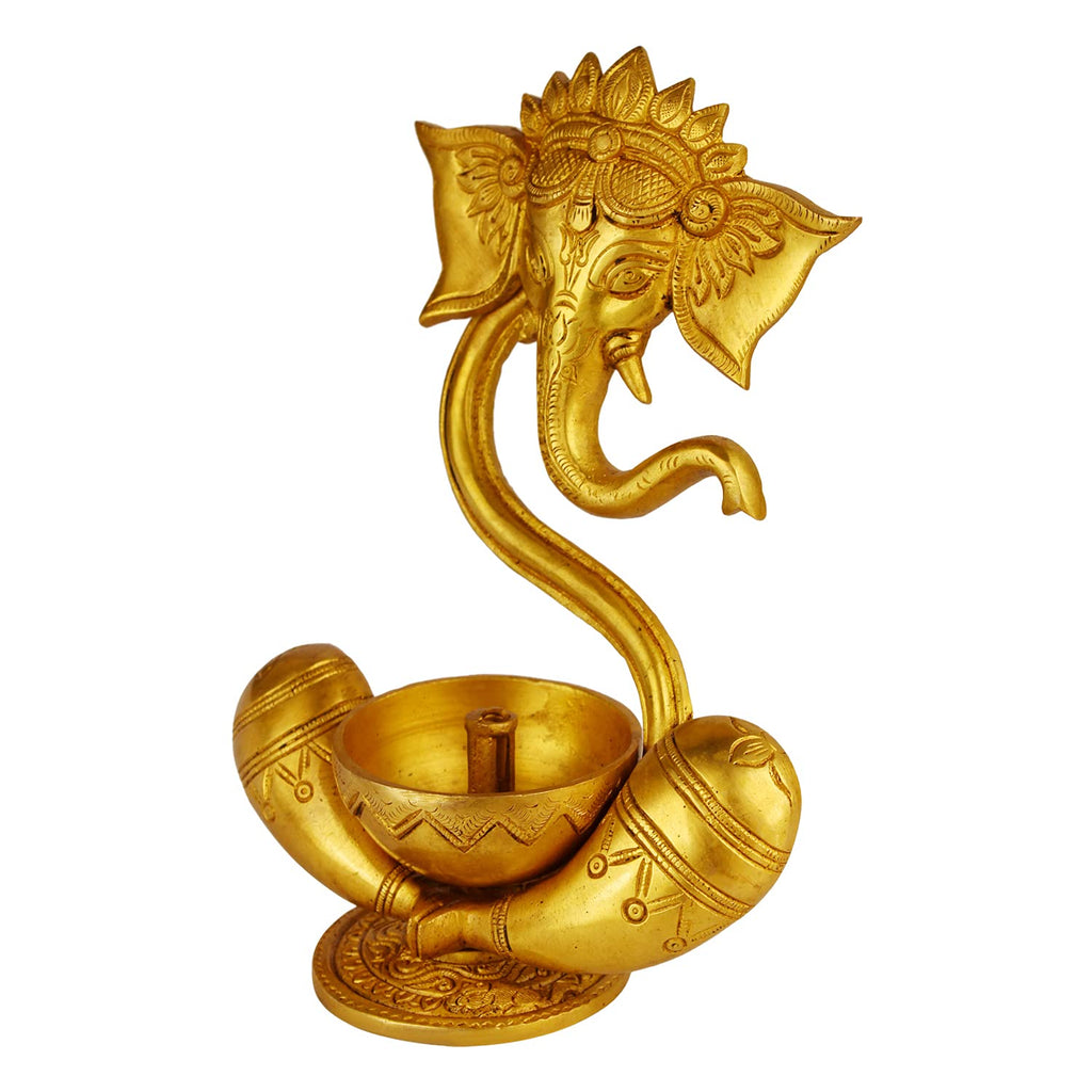 SVARUP Brass Ganesh Idol Oil Diya: Home Decor, Diwali Gift, Height 8.5 Inch