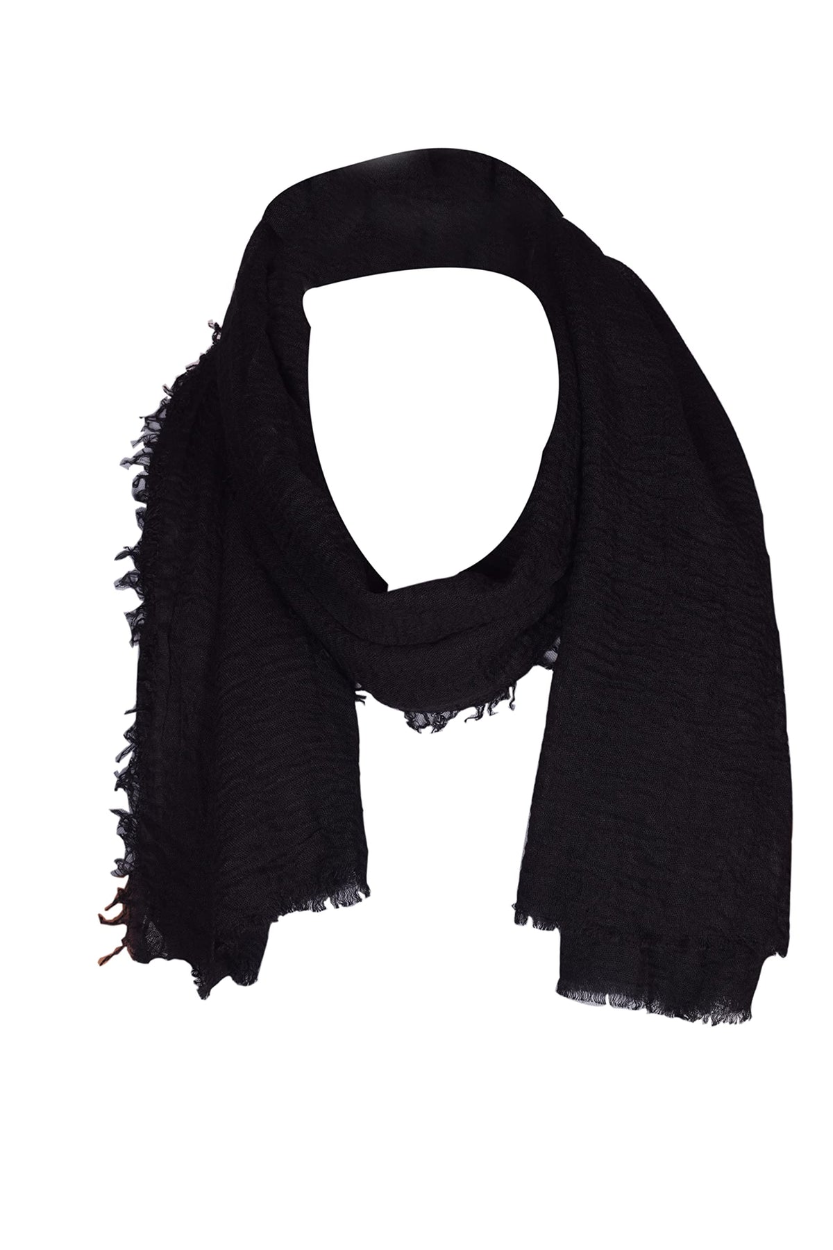 Iba & Isba Women's Plain Crinkled Scarves, Stoles, Hijab (76 x 36 inch) (Black)
