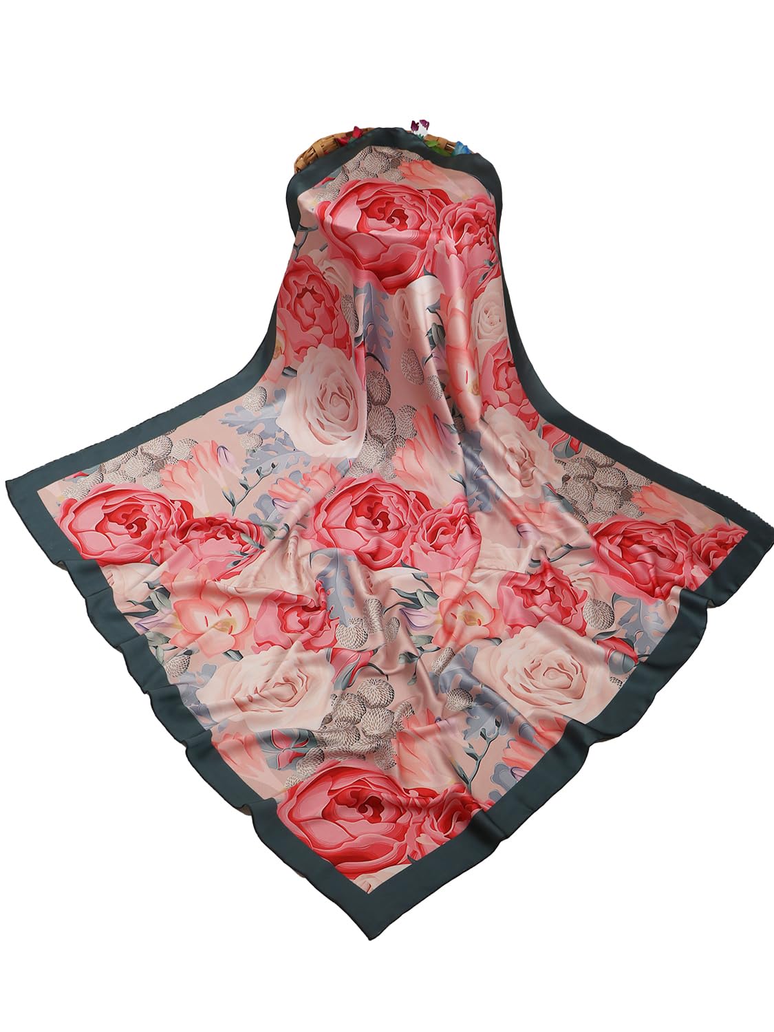 leeza store Women's Silk Scarf For Women – Muted Dusty Pink Rose Digital Printed Stole, 40 X 40 Stylish Neck Wrap, Hair & Head Scarf