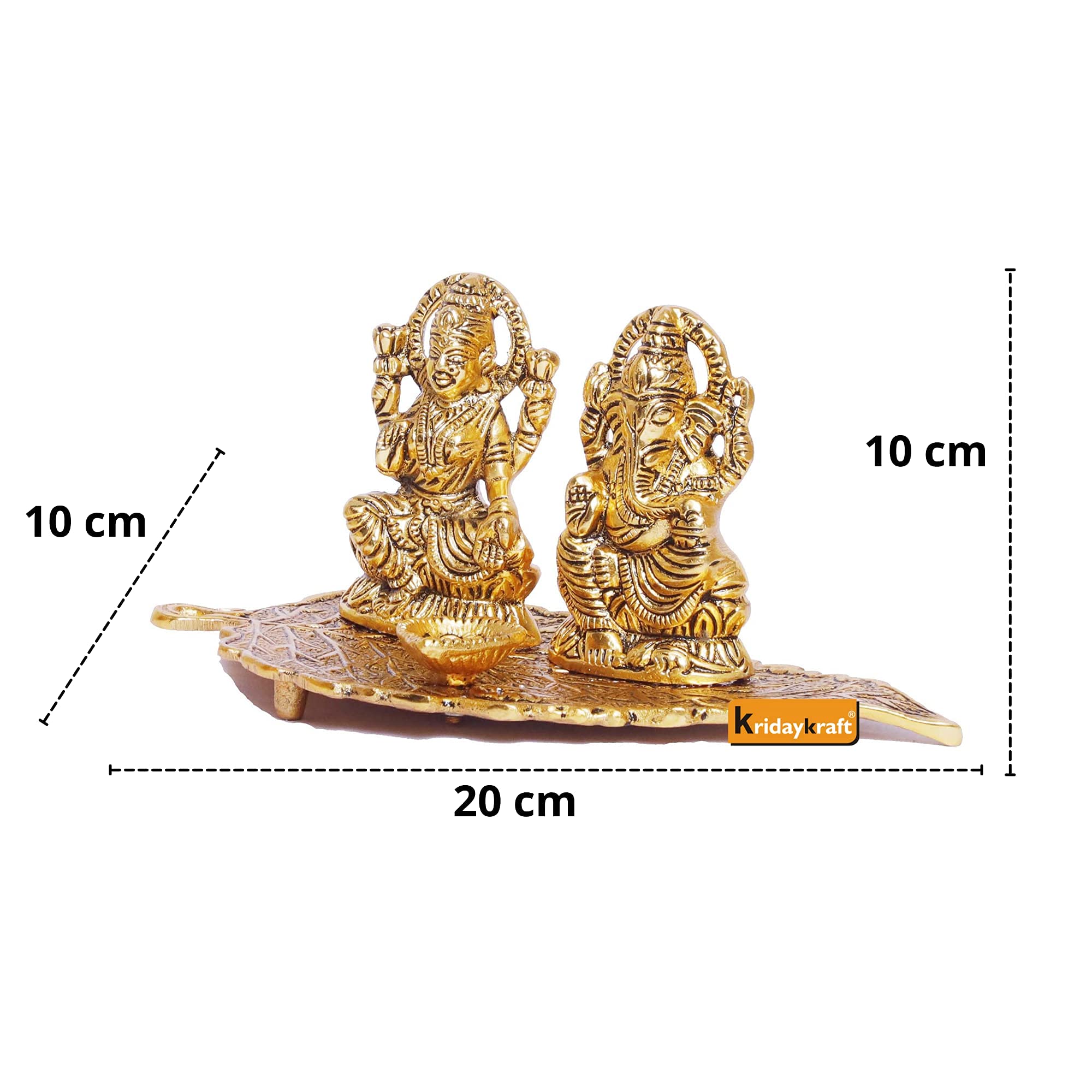 KridayKraft Laxmi Ganesh Metal Statue, Laxmi Ganesh Murti with Diya for Pooja, Ganpati Idol for Home Decor, Gift Your Relatives, Religious Idol Gift Article, Ganesha Showpiece Figurines
