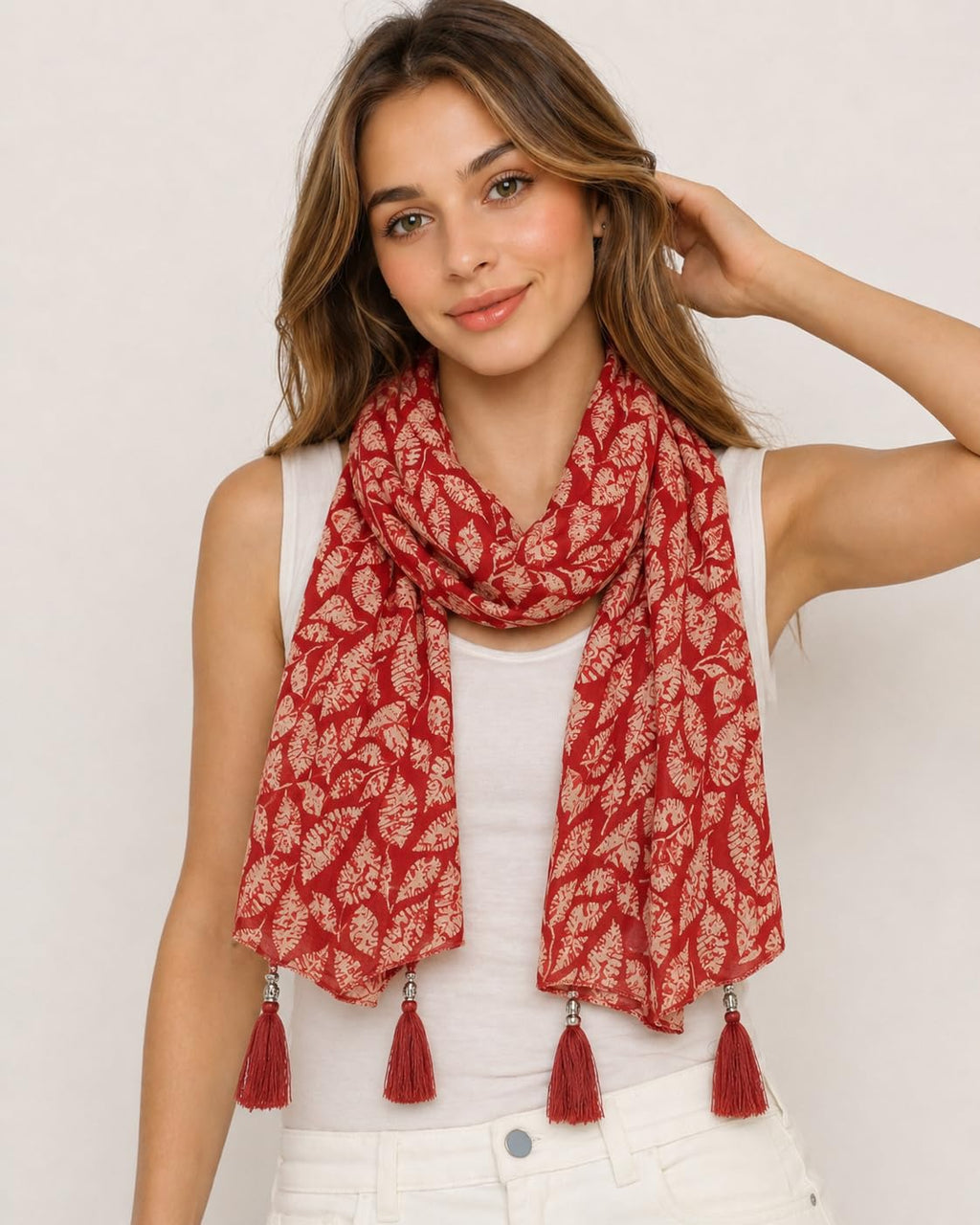 Yuma Fashions Women’s Printed Fashion Scarf, Stylish Lightweight Stole for Women, 180 x 50 cm (Brick Red)