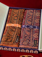 Pashmoda His and Her Gift Set of Jamawar shawls With Wooden Gift Box