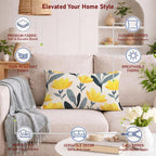 STITCHNEST Set of 2 Polycotton Cushion Covers – 12x18 Inches – Yellow & Grey Ikat-Inspired Geometric Print – Vibrant Cushion Covers for Sofa, Couch & Living Room | Perfect for Home Decor