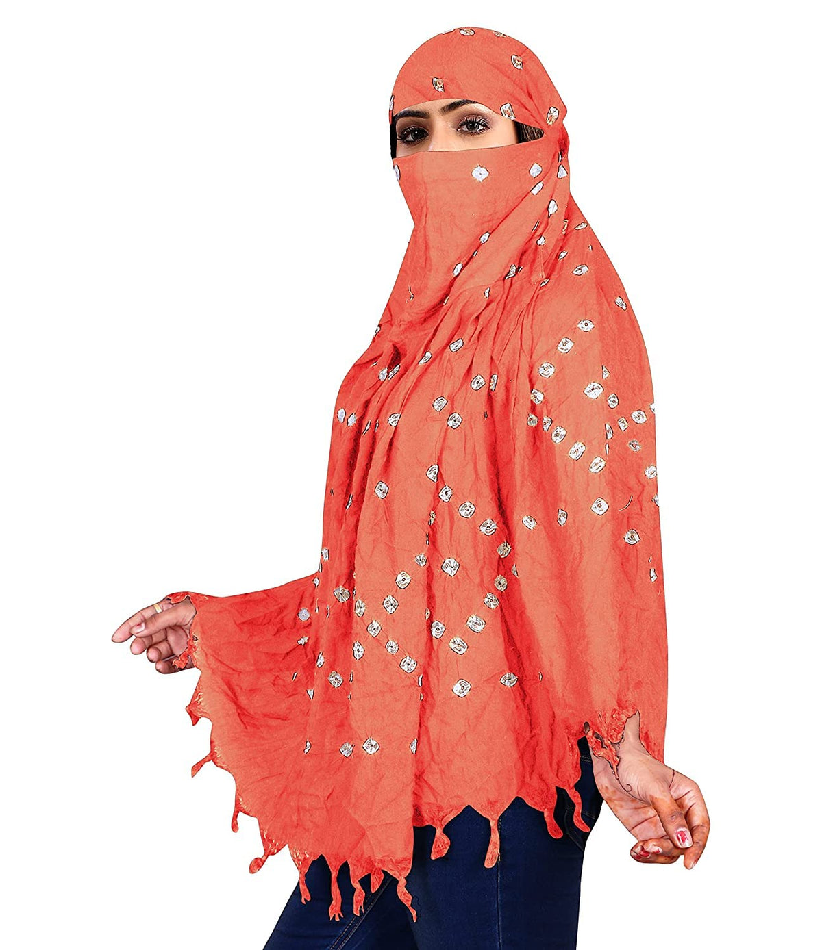 HETVIN Cotton Long Scarf Cum Mask Scarves Usable for Vehicle Driver | White Printed Design Fabric | Universal Size | Soft & Breathable Sun Protection | For Girl & Women (Orange)
