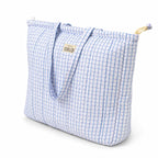 HOUSE OF ORLO Premium Cotton Waffle Quilted Tote Bag, Large Spacious Handbag for College, Office, Work, Travel, Shopping & Daily Use - Blue&Lavender