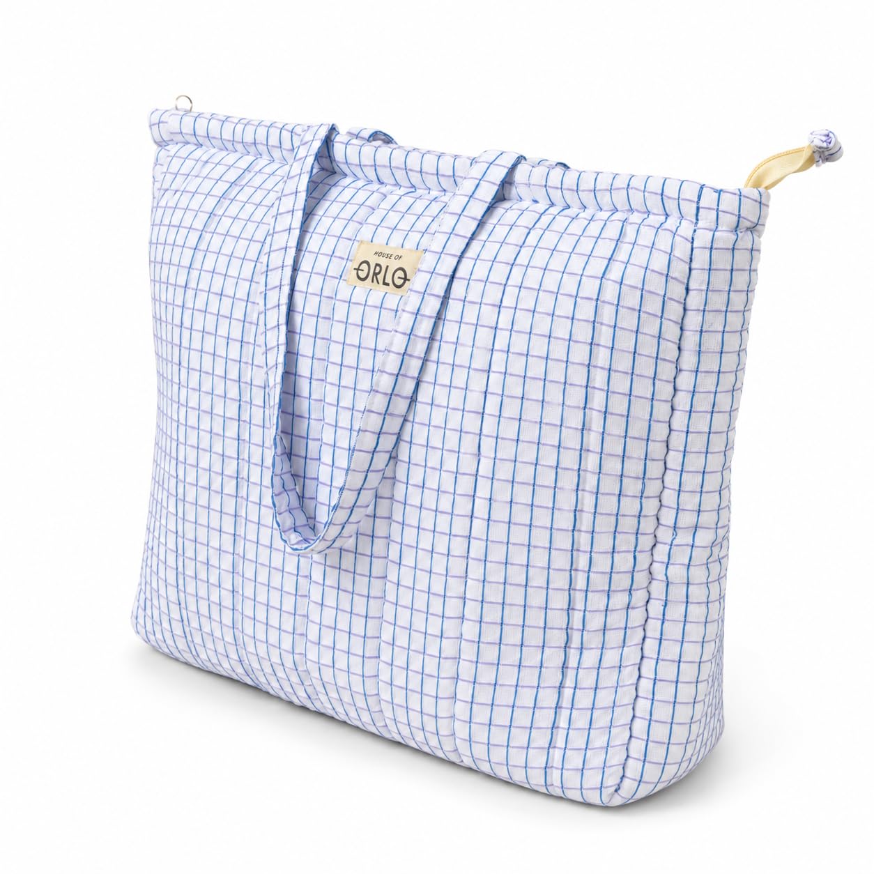 HOUSE OF ORLO Premium Cotton Waffle Quilted Tote Bag, Large Spacious Handbag for College, Office, Work, Travel, Shopping & Daily Use - Blue&Lavender