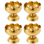 Brass Diya Pure Brass Traditional Oil Puja Lamp for Temple, Mandir, Festival Decoration, Home Decor & Diwali Gift (Flower Bloom, Set of 4)