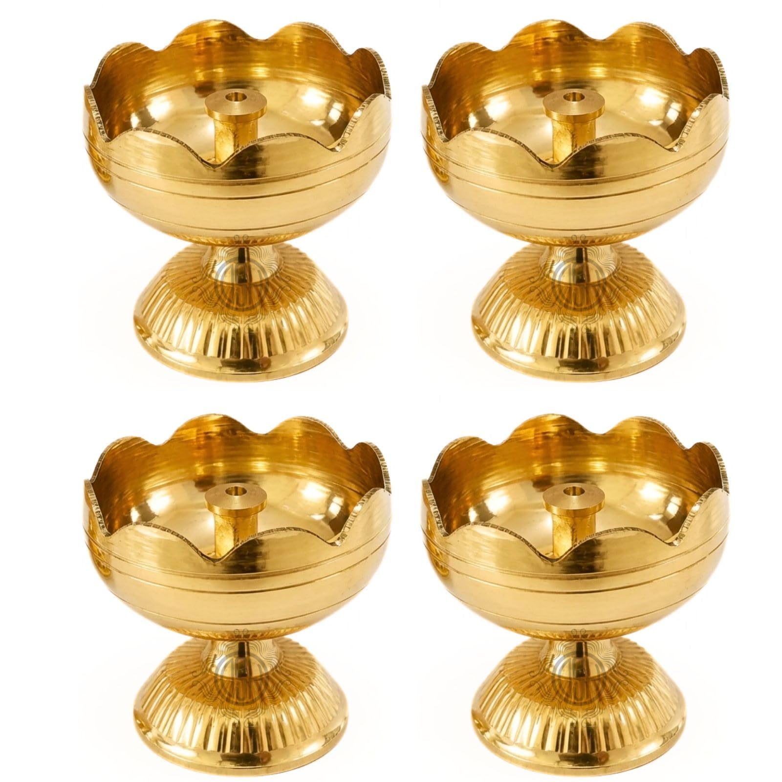 Brass Diya Pure Brass Traditional Oil Puja Lamp for Temple, Mandir, Festival Decoration, Home Decor & Diwali Gift (Flower Bloom, Set of 4)