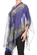 LL Womens Blue Light Weight Bohemian Poncho See Through Top Summer Scarf
