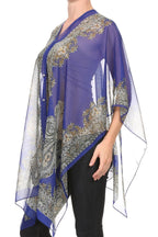 LL Womens Blue Light Weight Bohemian Poncho See Through Top Summer Scarf