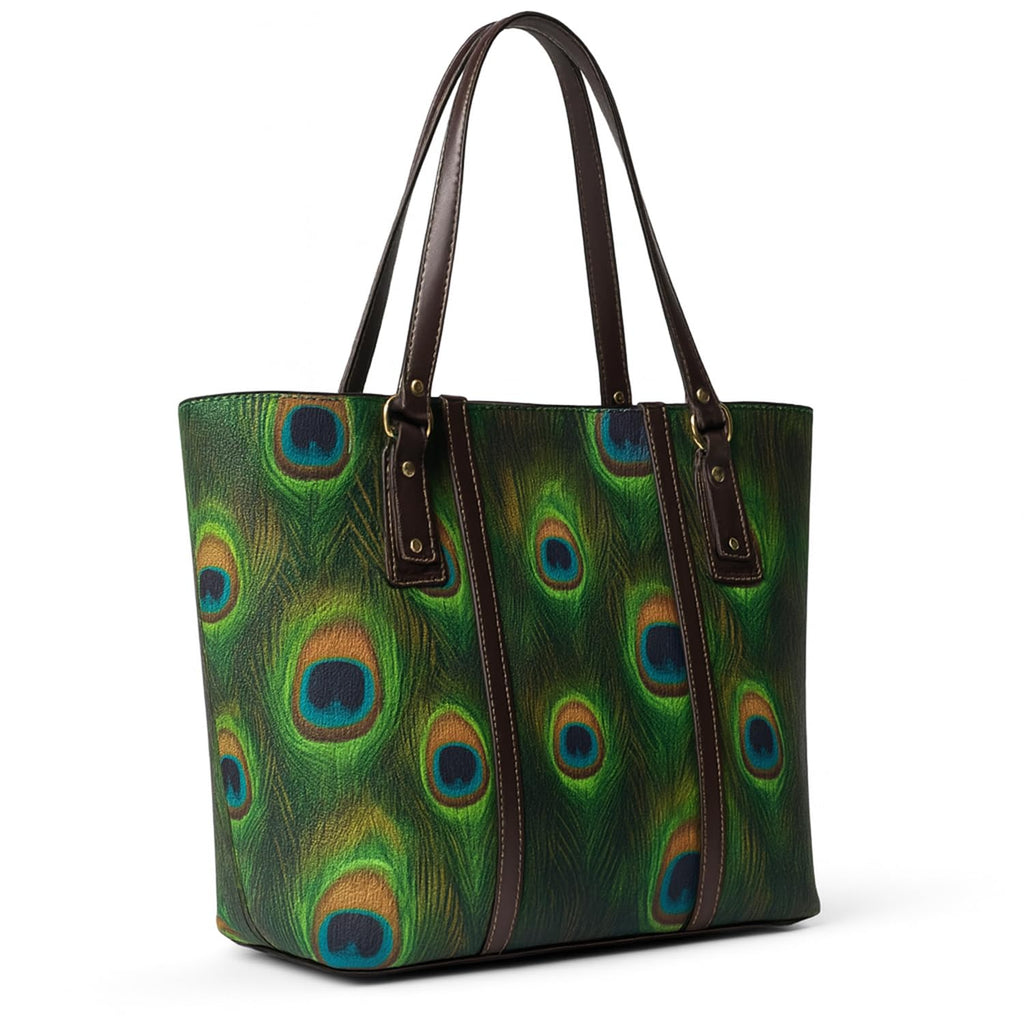 Global Impex Stylish Women’s Handbag with Peacock Print | Elegant Printed Shoulder Bag | Large Capacity Tote Bag for Daily Use, Office, College, Shopping & Travel Purse Green