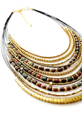 DCA Handmade Multilayer Beaded Fashion Statement Necklace, Red and Gold, Boho Tribal Style, Adjustable Clasp for Saree,Dress,Kurti,Westernwear for Women and Girls (Olive-Brown)