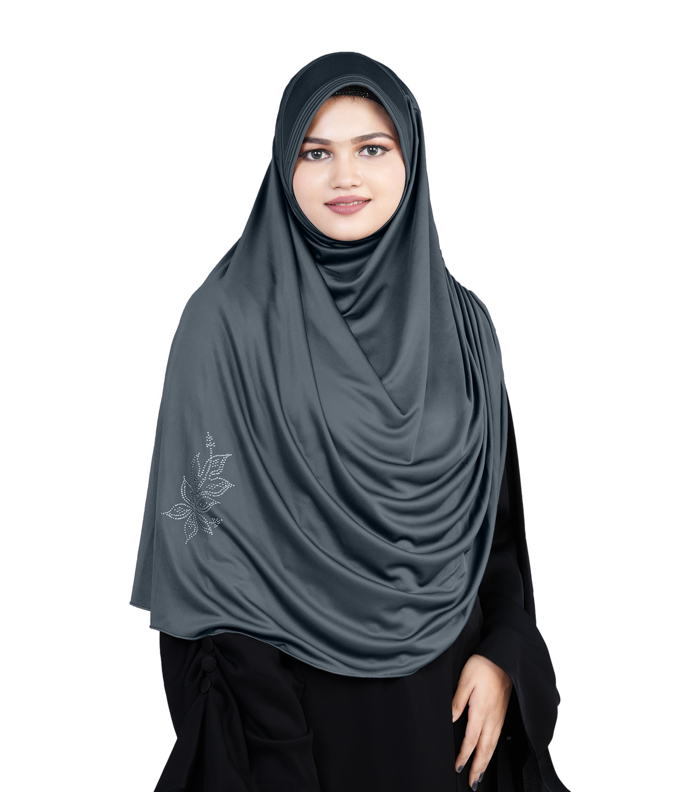 Mehar Hijab's Glamour in Modesty Fazluna Sigle side Frill Hijab XL (XXL, GREY)