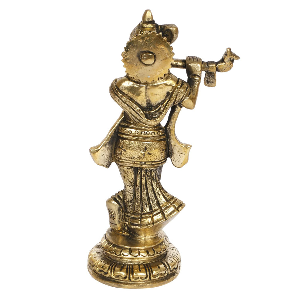 ARTVARKO Brass Krishna Statue Standing Murti Vastu Religious Figurine for Mandir, Living Room, Office Table and Home Décor Gift 6 Inch