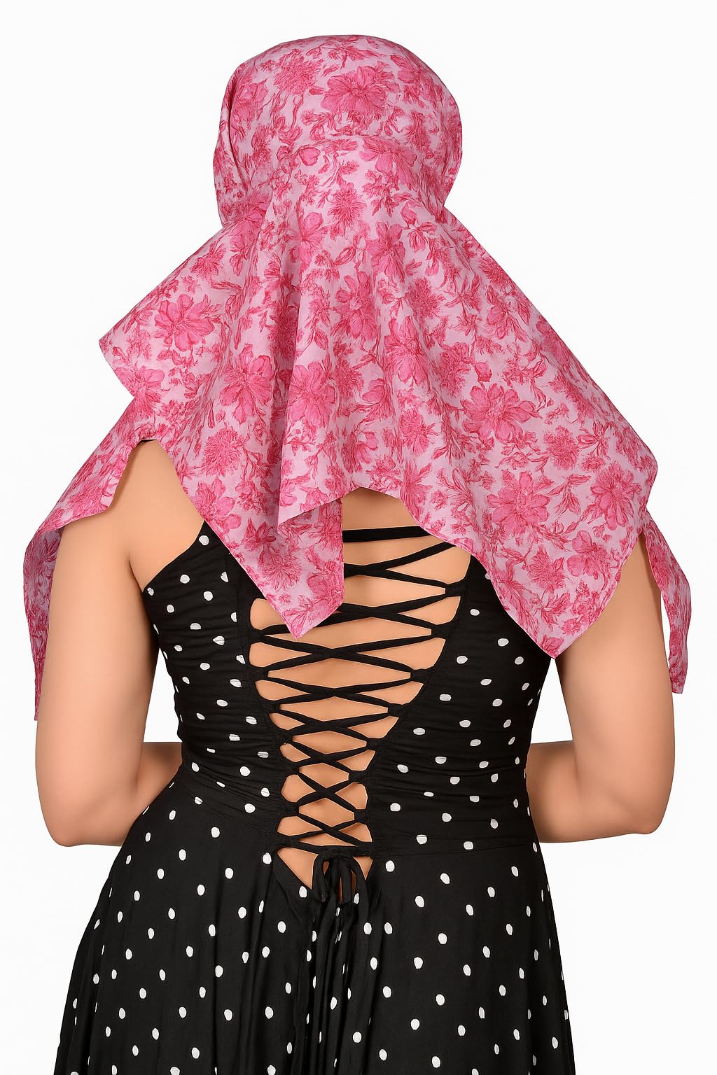 DEEPNYRA - LIVING STYLE Scarf Face Full Covering With Mask Head Hair Wrap Sun Protection For Women Cotton Printed Square All Season Wear (PINK FLOWER)