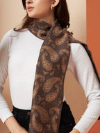 Ravaiyaa - Attitude is everything Women's Winter Warm Scarf Cashmere Reversible Wool Muffler Paisley Design (Brown Paisley)