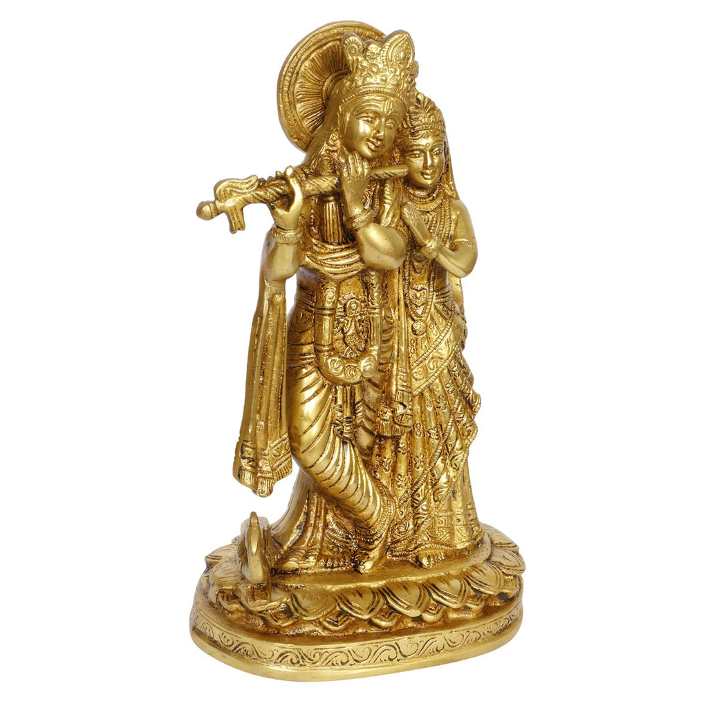SVARUP Brass Radha Krishna Idol in Gold Color Height 10.5 Inch