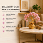 Habere India-All the Cultures Fabricating India Rose Quartz Crystal Tree in Gold Pot | Feng Shui Tree for Love, Harmony & Positive Energy | Healing Crystal Home Decor (L15 x W10 x H17 cm)