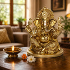 ARTVARKO Brass Ganesh Idol Statue Ganesha Vinayak Ganpati Sitting Home Entrance Décor Temple Puja Gift Height 7 Inch