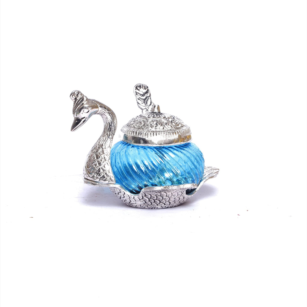KridayKraft Metal Duck Shape Glass Bowl with Spoon for Saunf Supari & Dry Fruit Bowl of Home and Office Table Decorative Showpiece & Gifting Purpose