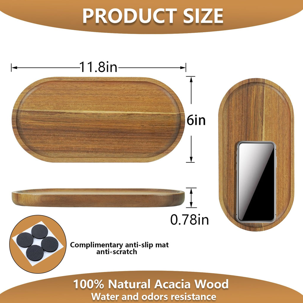 MERHADWJOD 1 pcs Acacia Wood Tray 11.8×6 inch Boards Rustic Wooden Serving Trays Oval Platters Charcuterie for Party,Breakfast, Coffee Table, Home Decorative, Food Small Trays