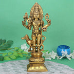 SVARUP Brass Kaal Bhairava with Dog Statue Maha Kala Murti Batuk Bhairava Puja Home Decor Idol Gold Color 11.5 Inch