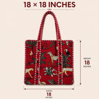 ArbaanHouse Quilted Cotton Tote Bag for Women, Large 18 x 18 Inch Shopping Bag, Wildlife Print, Reusable Shoulder Bag