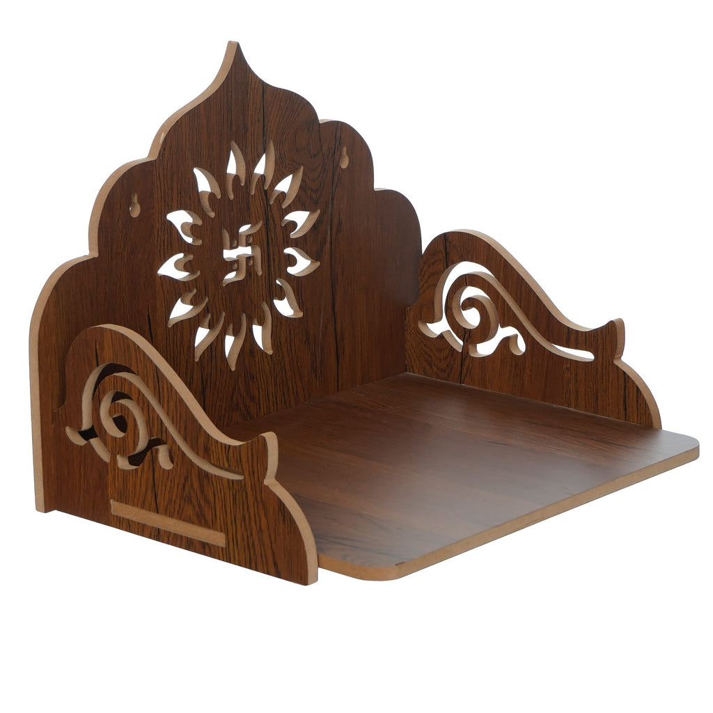 eCraftIndia Flower Swastika Design Wooden Temple for Home Office | Home Temple Pooja Mandir | Small Temple Gift for Diwali Housewarming