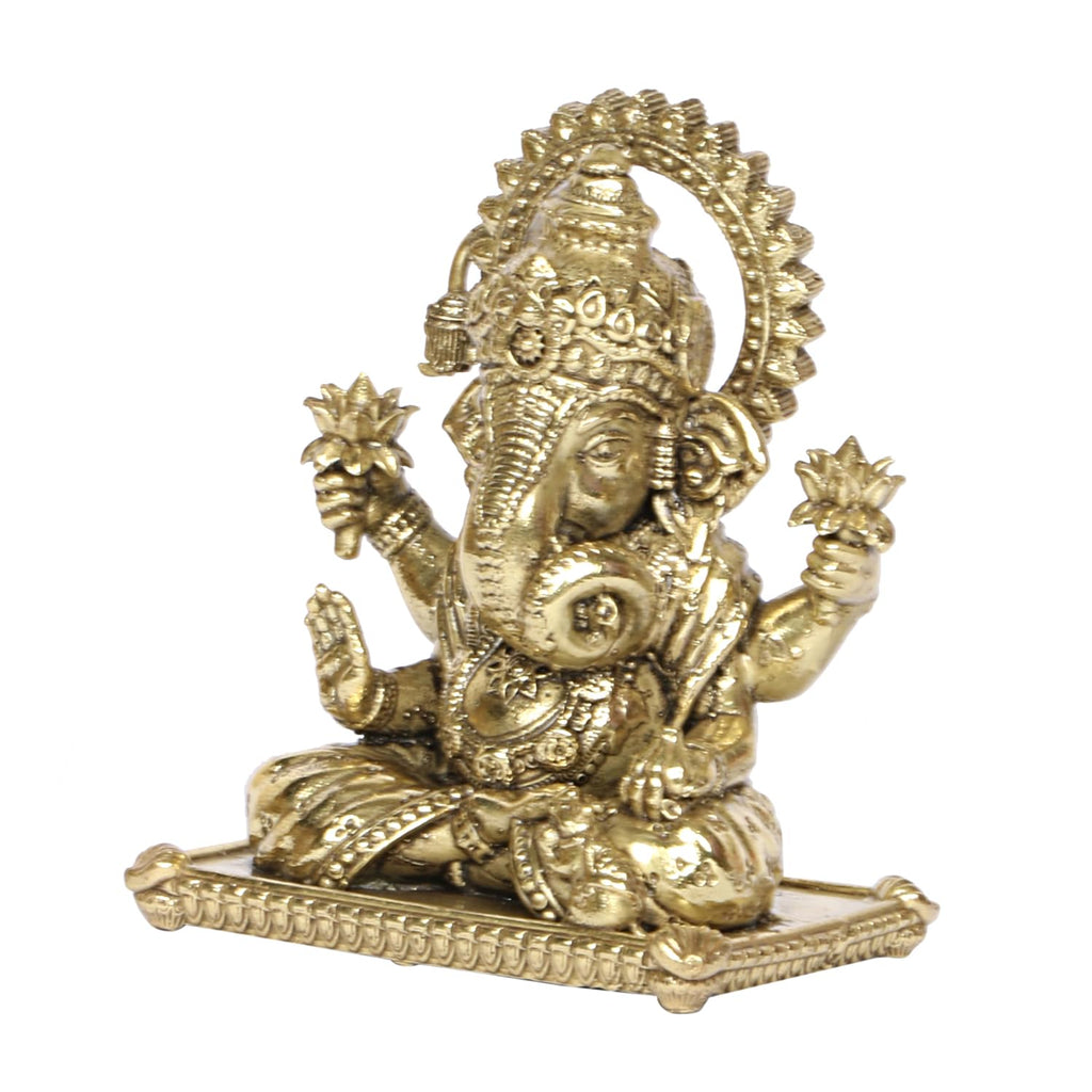 ARTVARKO Brass Ganesh Murti Ganesha Idol Ganpati Bhagwan Statue for Home Decor Puja and Gift Height 4 Inch