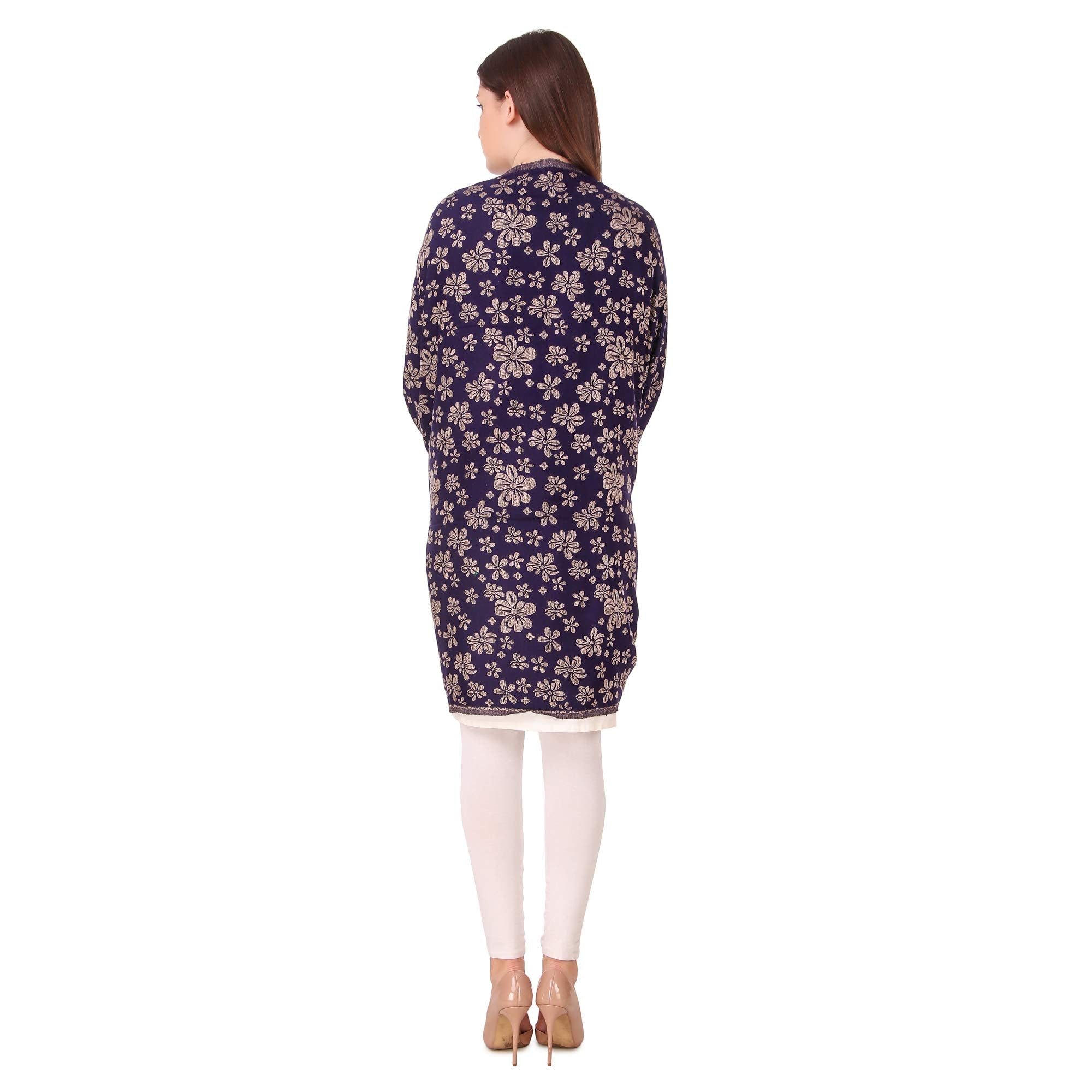 BRAVEZI Women's Woolen Floral Design Printed Shawls (Blue)