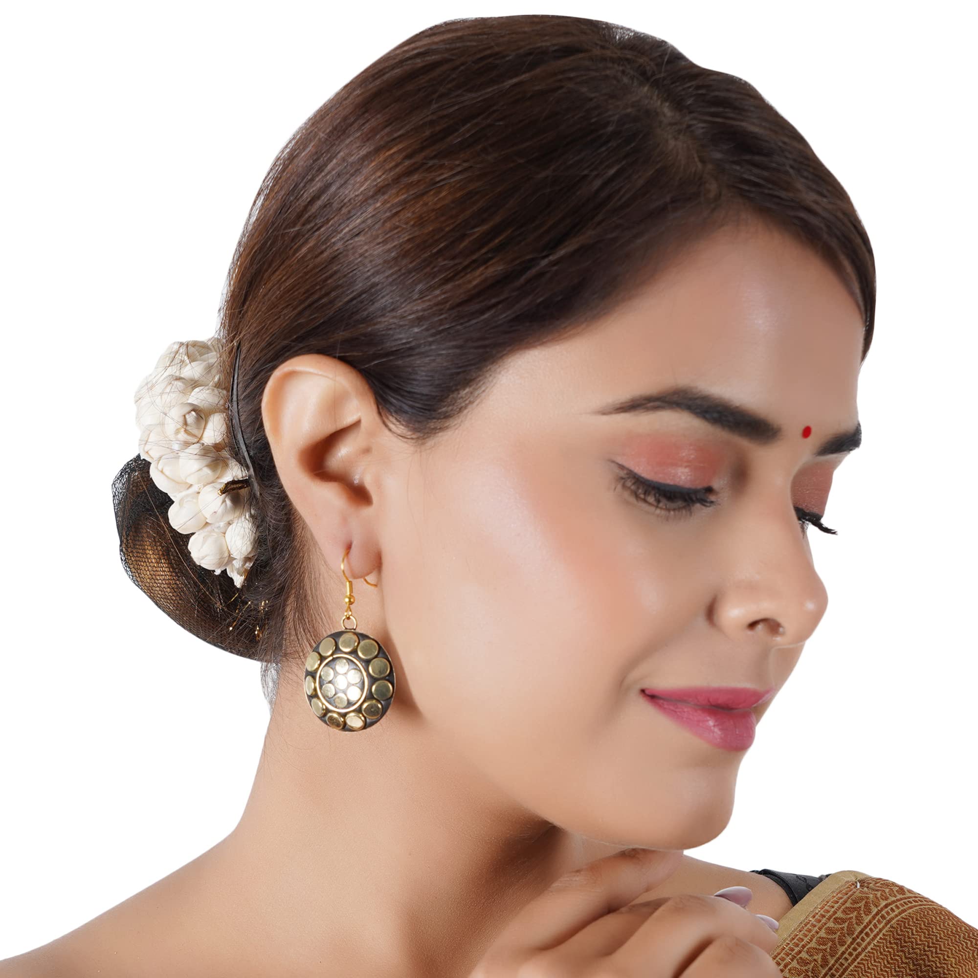 Shreyadzines Non-precious Metal Dangling Handmade Lightweight Hook Tibetan Style Earrings for Women (Gold)