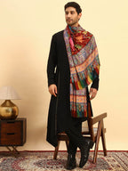 Pashmoda Men Royal Fine Soft Bamboo Fibre Stole, Multicoloured Design, Evening Wrap, Luxury Pashmina Style Scarf, Wrap, Sustainable and Natural Fabric (Size 28x80, Brown colour) MISST31