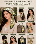 Etietnic Satin Square Head Scarf for Women,GREEN FLOWER Printed