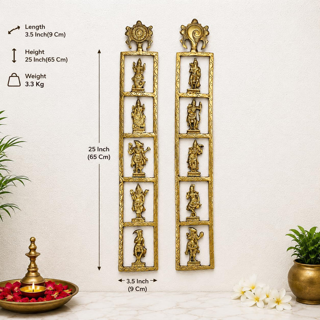 ARTVARKO Brass Dashavatara Dasavatharam of Lord Vishnu Shanku Chakra Statues Ten Incarnations Avatars Wall Hangings 25 Inches