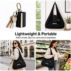 Denfy Foldable Tote Bag | Women Lightweight, Compact & Durable Handbag | Eco-Friendly Convertible Travel Tote with Detachable Golden Metal Keychain Loop & Vegan Leather Cover