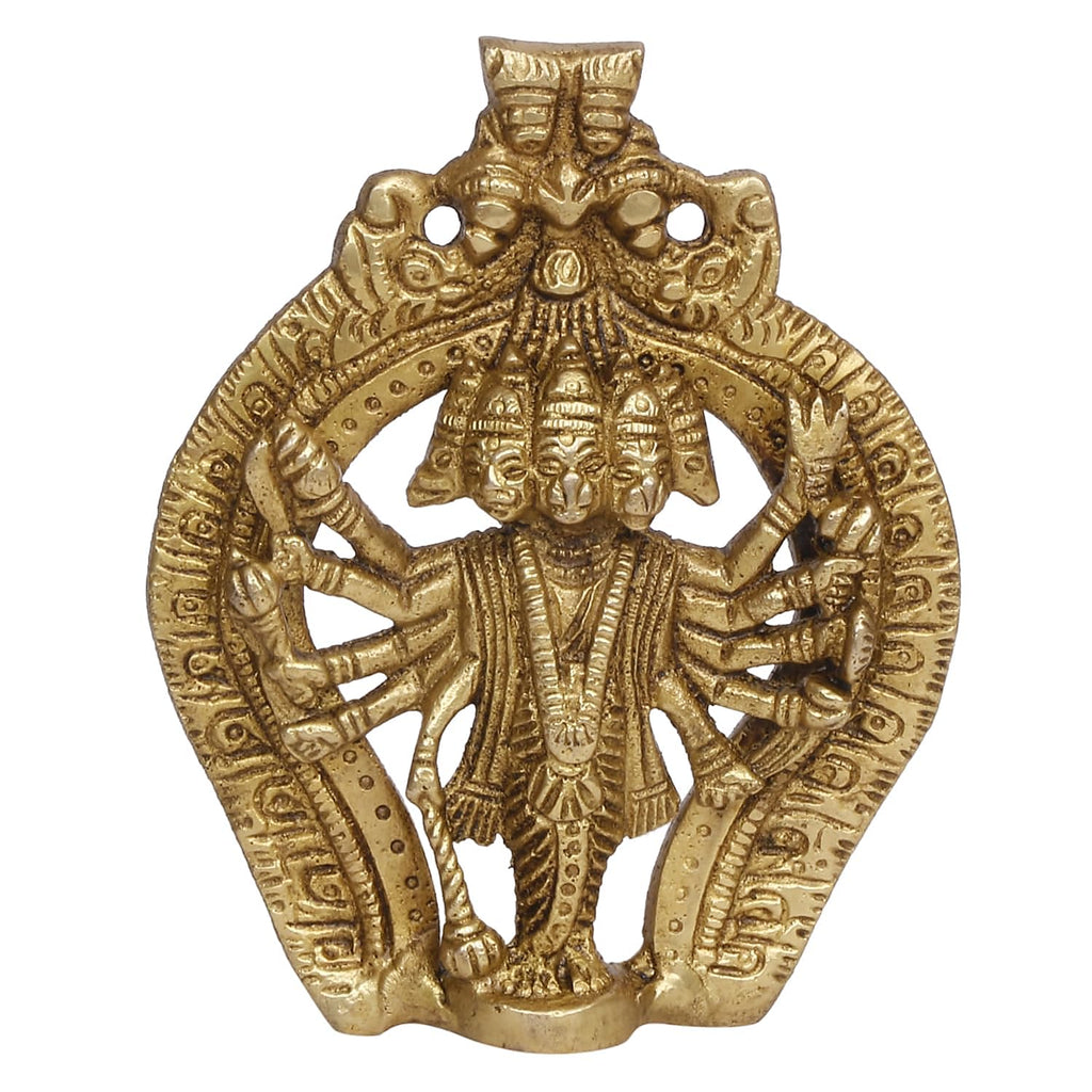 ARTVARKO Panchmukhi Hanuman Brass Wall/Door Hanging Bajrangbali Idol Entrance for Home Office 5 Inches