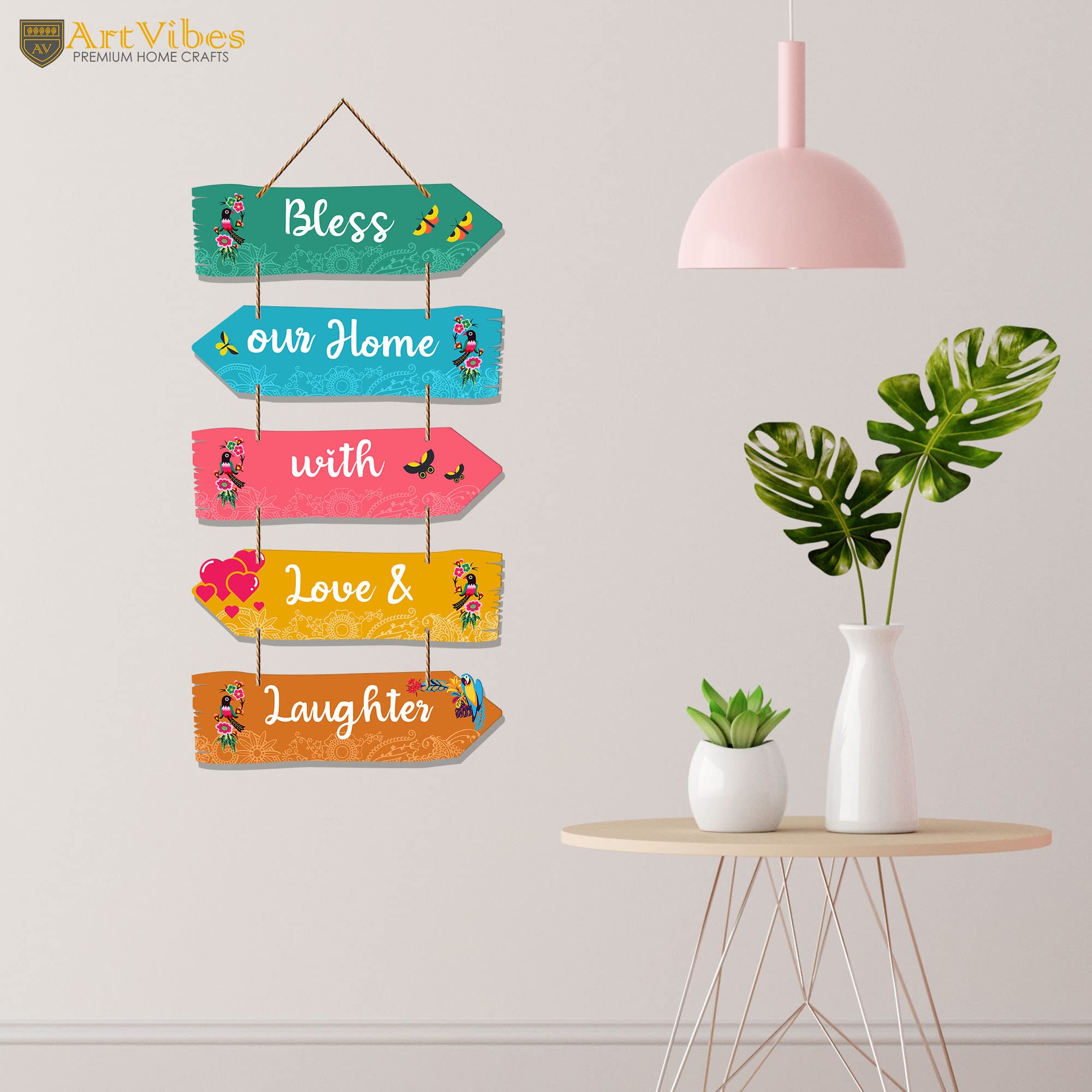 Artvibes Home Quotes Decorative Wall Art Mdf Wooden Wall Hanger For Living Room | Bedroom | Gifts | Wall Hangings For Home Decoration | Modern Decor Items | Art Painting (Wh_7303N), Set Of 5