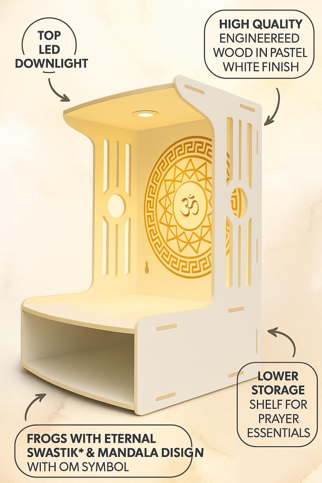 Alpine Willow Premium Temple for Home with Door I Height-18, Width-12, Depth-11 Inch I Puja Mandir for Home I Pooja mandir I Wooden Temple I Laddoo Gopal mandir I Devghar I Pooja ghar