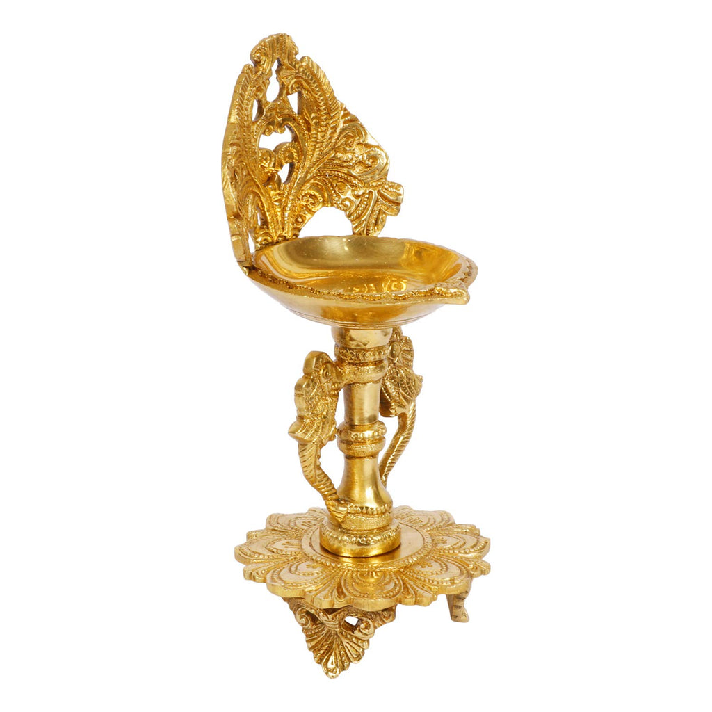 SVARUP 9 Inch Gold Color Brass Long Diya: Ideal for Home Temple, Camphor Burning, and Tabletop Puja