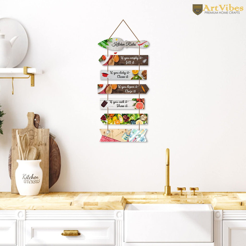 Artvibes Kitchen Rules Printed MDF Wooden Wall Art For Cafe | Kitchen | Restaurants | Quotes Decor Item | Kitchen Quotes Wall Hanging | Wall Sculpture | Signs & Plaques | Gift Items (WH_7004N)