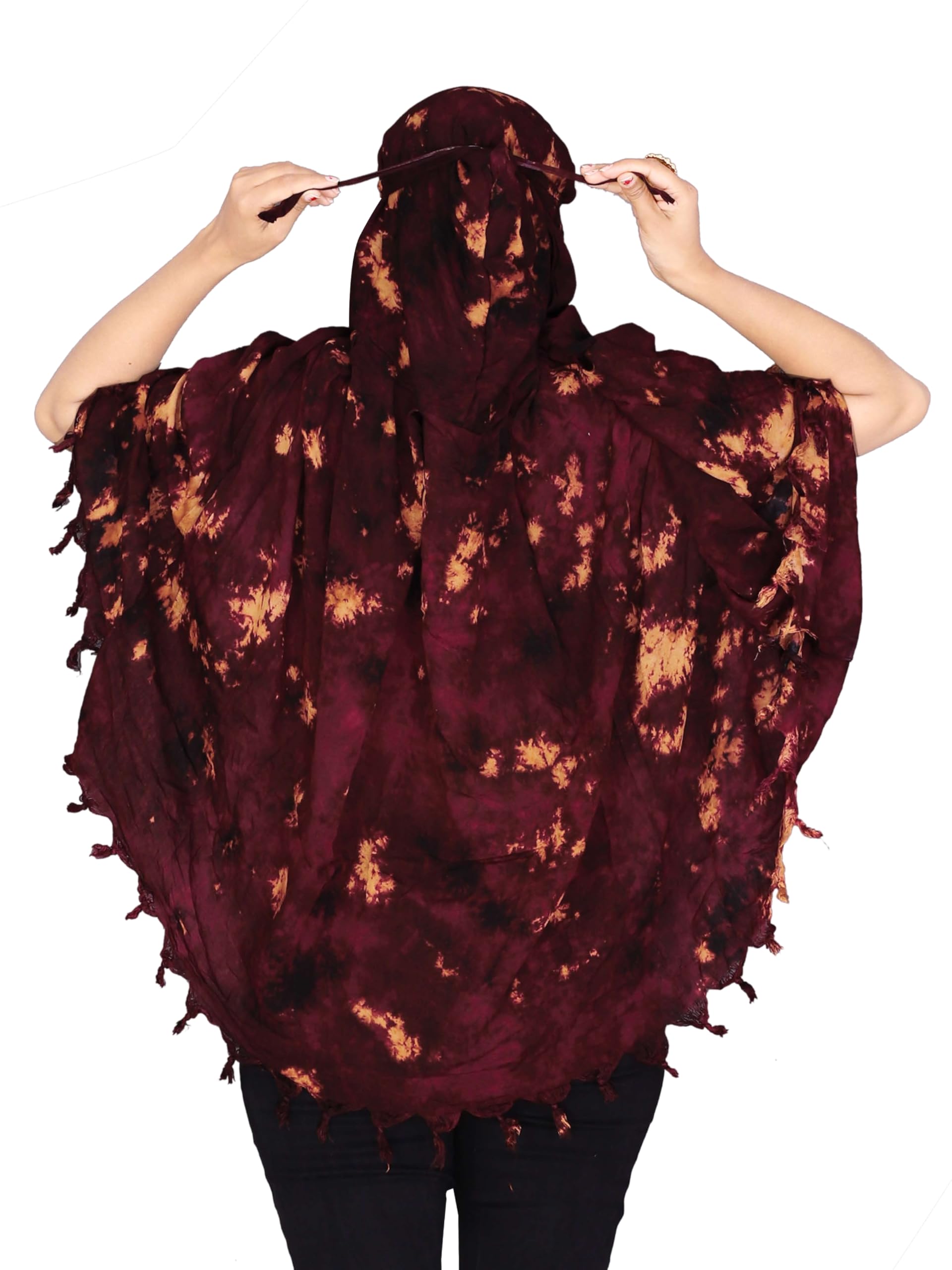 Tie-Dye Niqab Scarf with Face Cover, Navy Blue and Orange Pattern, Traditional Summer,Use for woman's (MAROON, STANDARD)