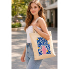Prageet Canvas Tote Bag for Women with Zipper | 350 GSM Cotton Printed Tote | Stylish College Office Travel Shoulder Bag | Fits 14-15 Inch Laptop | Eco Friendly Reusable Cloth Handbag (VASEFLR)