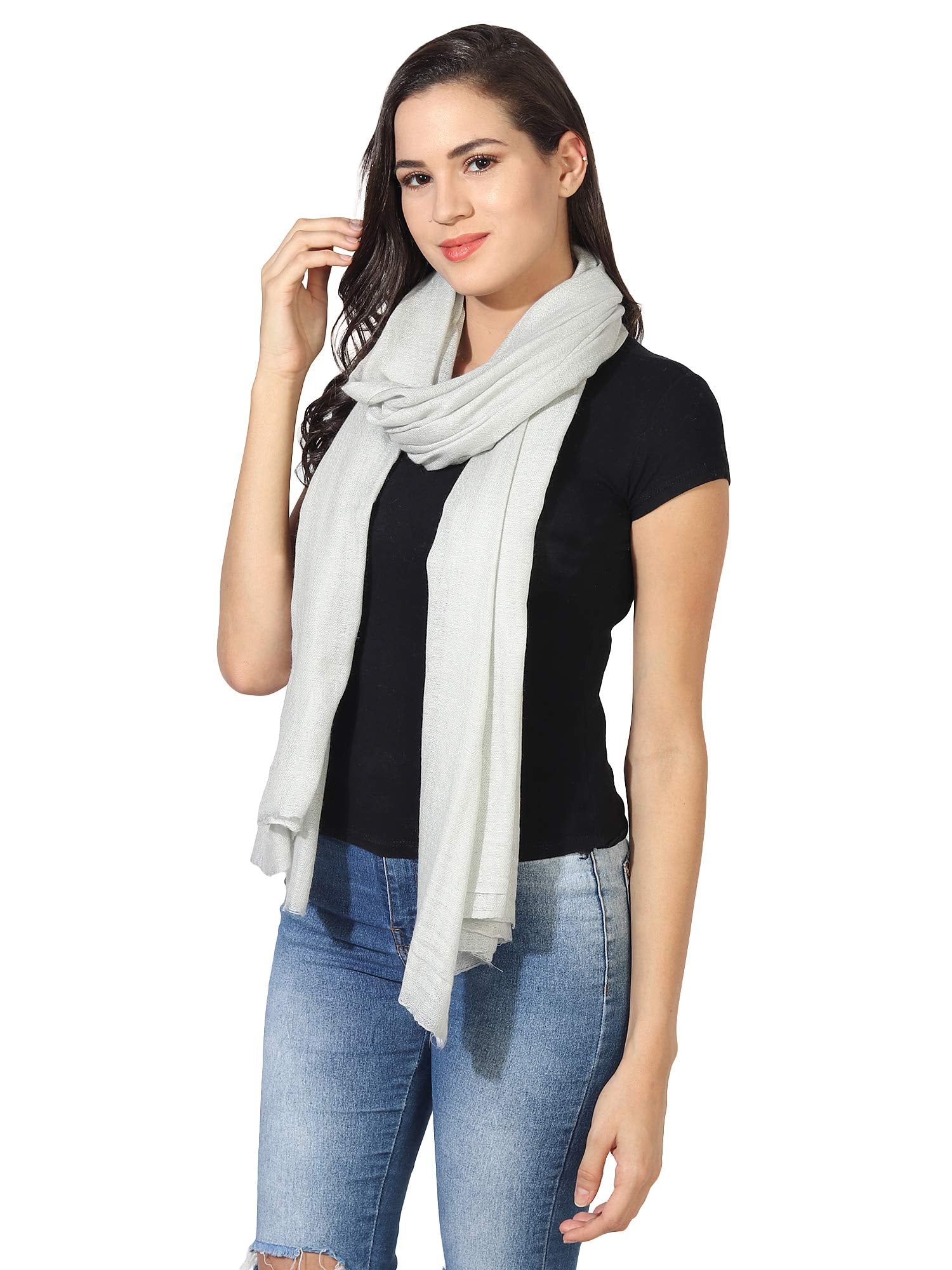 MUFFLY Women's Solid Blended Shawl (MW-17_Grey_Free Size)