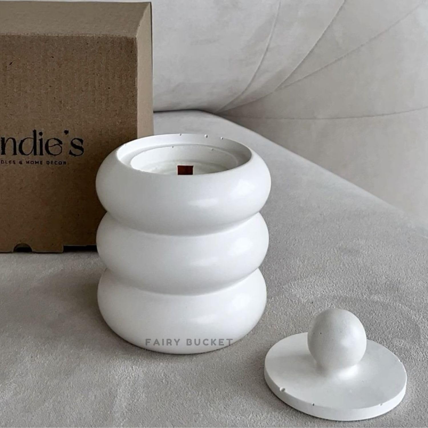 Fairy Bucket Minimalist Stacked Jar Scented Candle with Lid & Tray – Aesthetic Decorative Aroma Candle for Home Decor, Bedroom, Living Room, Relaxation & Gifting (White)