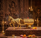 KridayKraft Horse Cart Aluminium Statue Gold Plated Horse Cart Murti Showpiece Religious Figurines Gift Article for Home and Office Table and Car Dashboard Decor (Golden)
