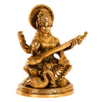 ARTVARKO Astadhatu Made Maa Saraswati Idol Sitting on Hans | Brass Devi Saraswati Siddhi Idol for Puja Sucess and Home Decor 5 Inch