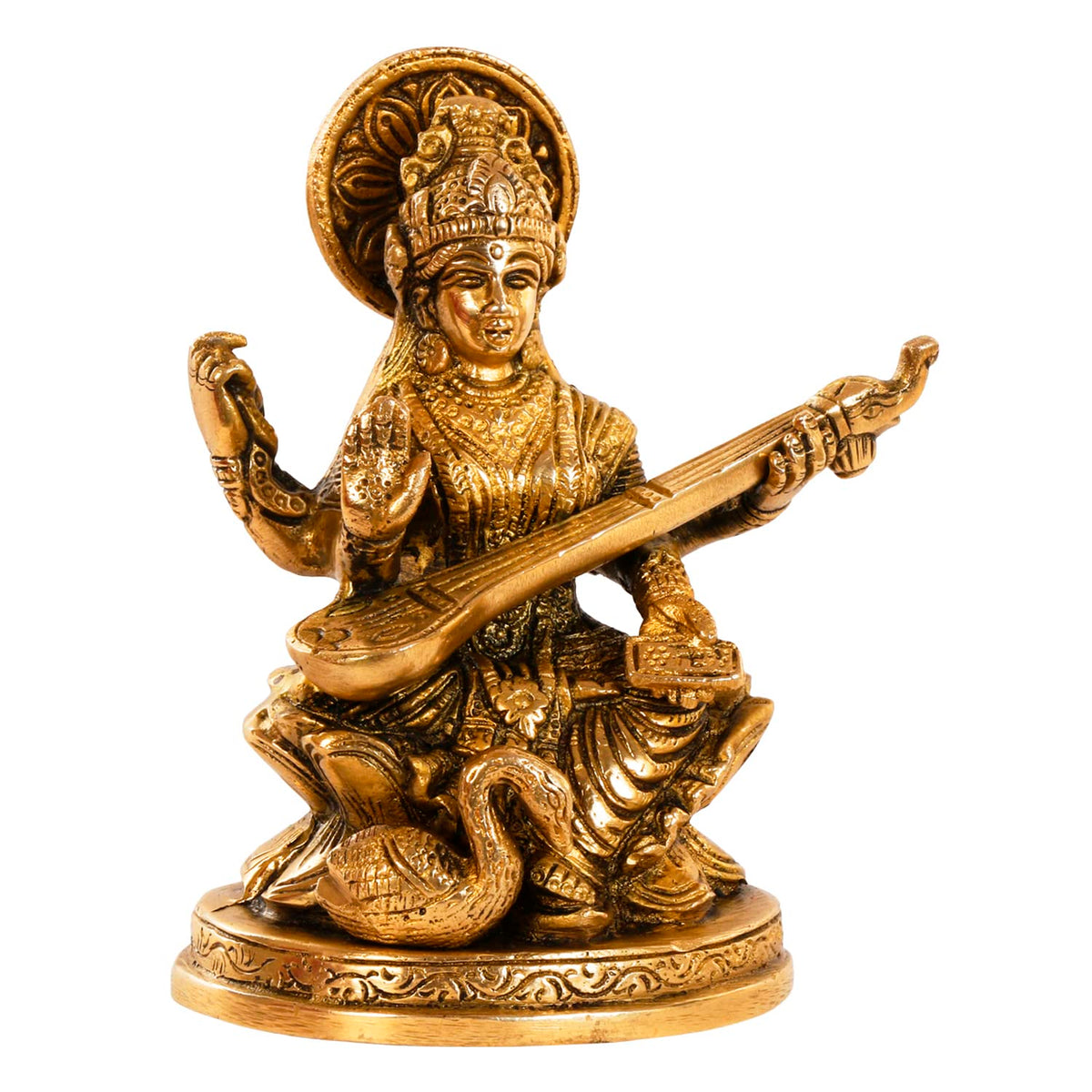 ARTVARKO Astadhatu Made Maa Saraswati Idol Sitting on Hans | Brass Devi Saraswati Siddhi Idol for Puja Sucess and Home Decor 5 Inch