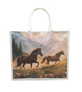 Sangra Large Cotton Canvas Reusable Bags for Travel, Grocery Shopping Bag, Multi-Purpose Bag, Sturdy Handle With Zipper Lock (20 inch X17 inch X7 Inch) (2 horses)